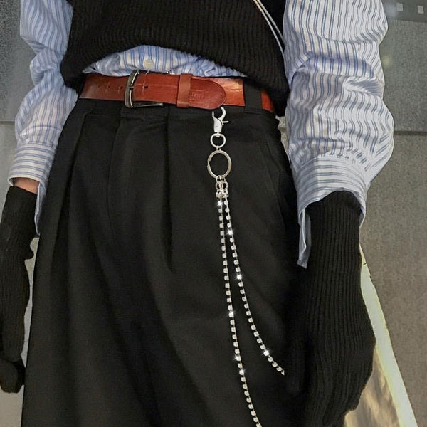 Cool Womens Mens Double Diamonds Stainless Steel Pants Chain Biker Wallet Chain For Men - iwalletsmen