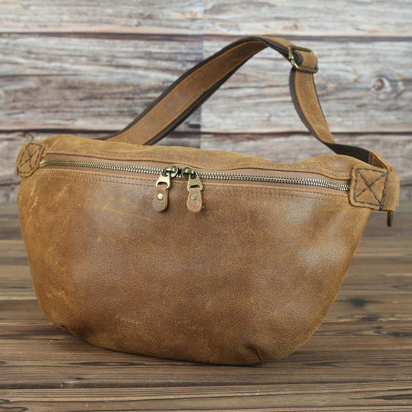 Tan Leather Fanny Pack Men's Brown Chest Bag Hip Bag Bum Bag Waist Bags For Men - iwalletsmen