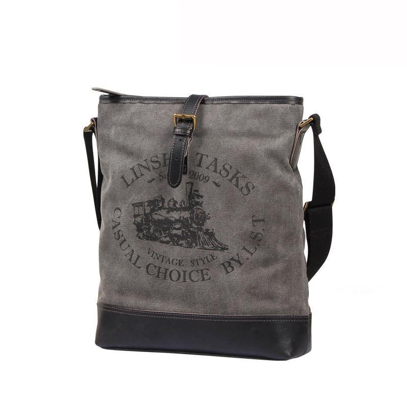 Fashion Vertical Canvas Leather Mens Courier Bag Crossbody Bag Messenger Bags Khaki Canvas Postman Bag for Men - iwalletsmen