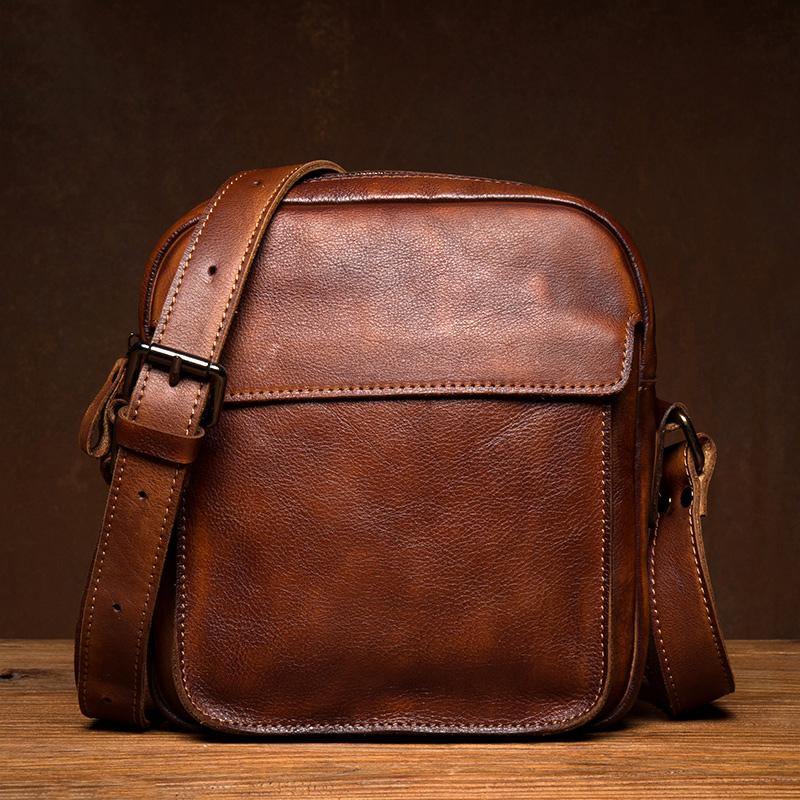 Vintage Brown Leather Small Vertical Postman Bag Messenger Bag Courier Bag for Men - iwalletsmen