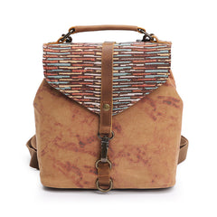Cute Canvas Leather Mens Womens Small Pink Backpack Khaki Travel Backpack College Backpack for Men - iwalletsmen