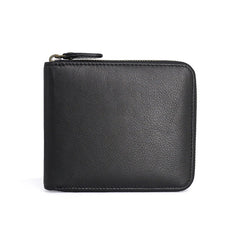 Leather Mens Black Zipper Small Wallet Front Pocket Wallet Small Wallet for Men - iwalletsmen