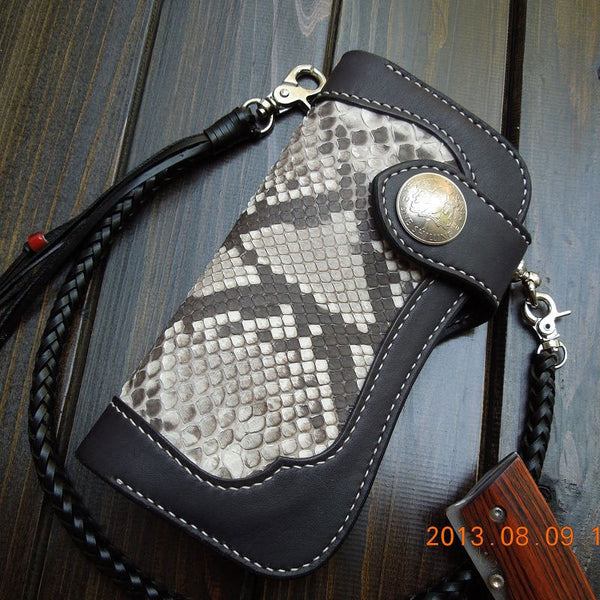 Handmade Leather Biker Wallet Mens Cool Chain Wallet Trucker Wallet with Chain