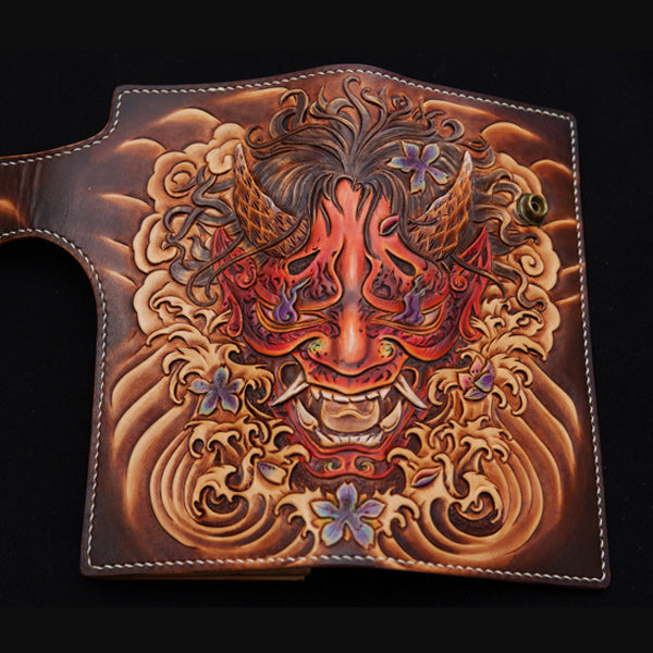 Handmade Leather Tooled PRAJNA Mens Chain Biker Wallet Cool Leather Wallet With Chain Wallets for Men