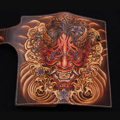 Handmade Leather Tooled PRAJNA Mens Chain Biker Wallet Cool Leather Wallet With Chain Wallets for Men