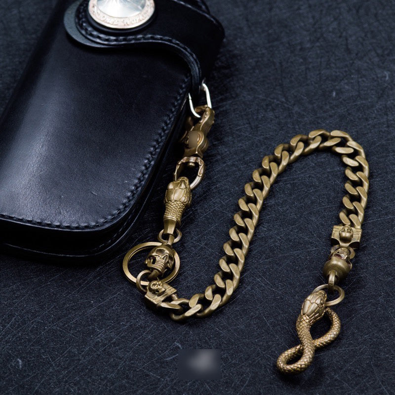 Cool Men's Handmade Pure Brass Python Head Key Chain Pants Chains Biker Wallet Chain For Men - iwalletsmen