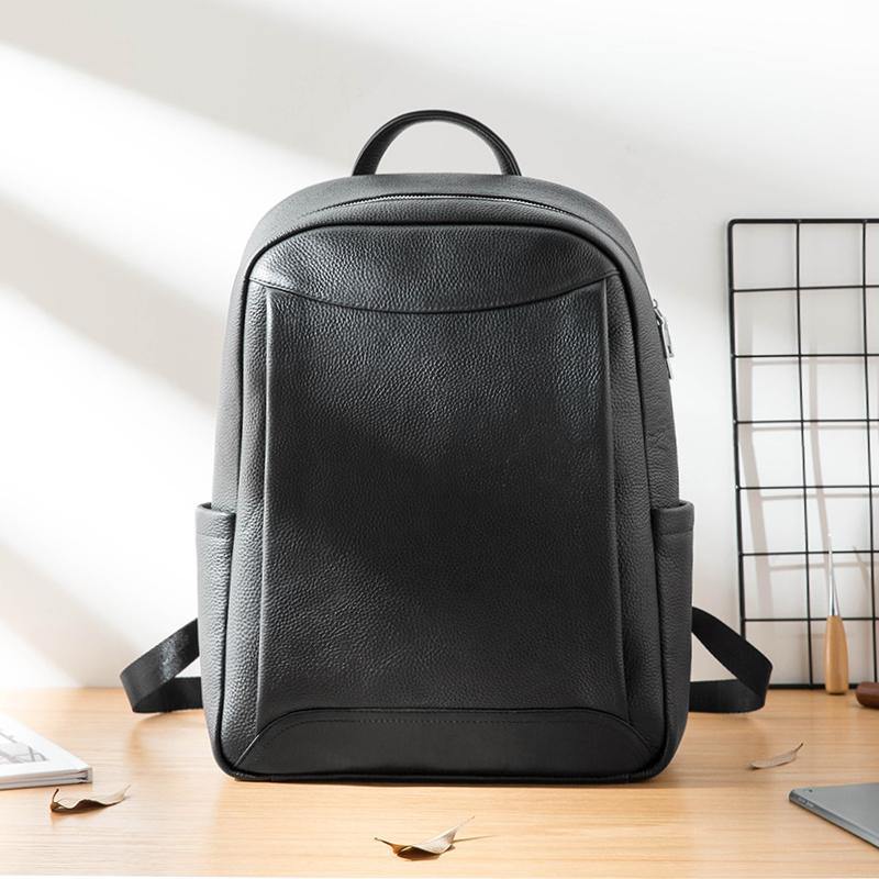 Cool Black Mens Leather Backpacks Travel Backpack 14-inch Laptop Backpack for men - iwalletsmen