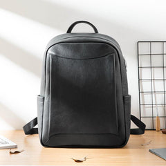 Cool Black Mens Leather Backpacks Travel Backpack 14-inch Laptop Backpack for men - iwalletsmen