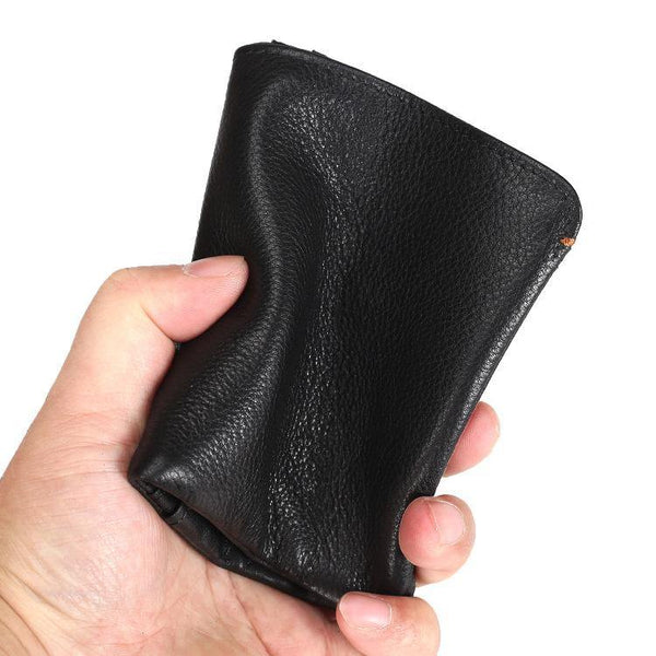 Leather Men's Billfold Wallet Bifold Small Wallet Black Slim Wallet Front Pocket Wallet For Men - iwalletsmen