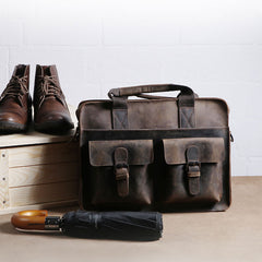 Vintage Coffee Leather Mens Briefcases Work Bag Laptop Bag Business Bag for Men - iwalletsmen