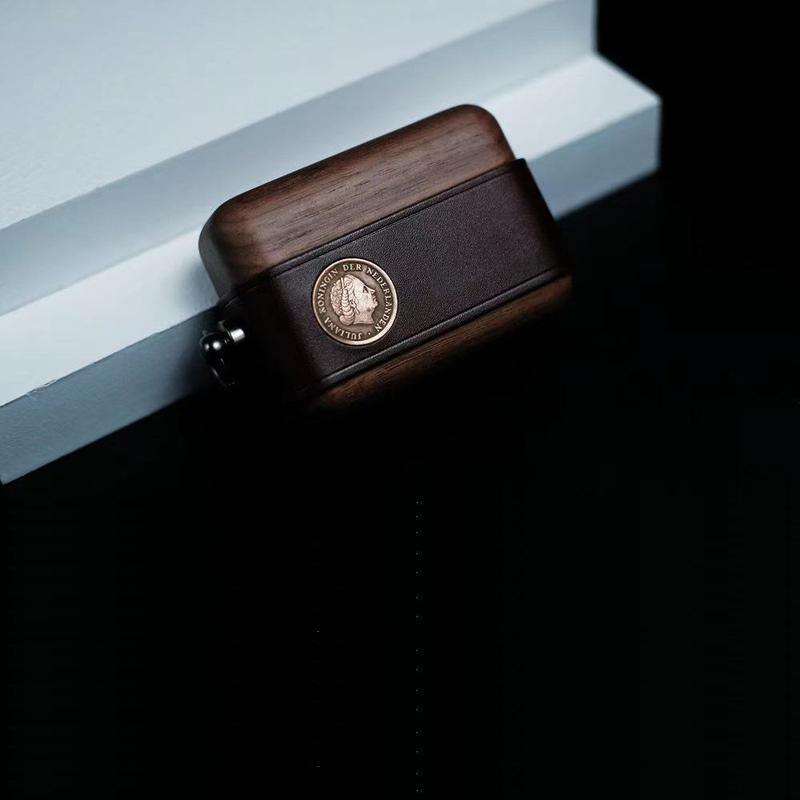 Handmade Tan Leather Wood AirPods Pro Case Custom Leather AirPods Pro Case Airpod Case Cover - iwalletsmen