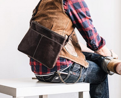 Genuine Leather Mens Cool Messenger Bag iPad Bag Chest Bag Bike Bag Cycling Bag for men