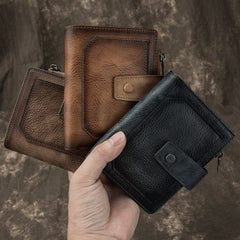 Cool Leather Brown Men's Zipper billfold Small Wallet Bifold Wallet Multi-Card Wallet For Men - iwalletsmen