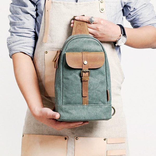 Canvas Leather Mens Sling Backpack Black Chest Bag Sling Pack Sling Bag For Men - iwalletsmen