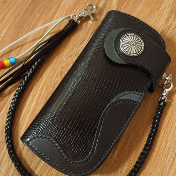 Handmade Leather Biker Wallet Mens Cool Chain Wallet Trucker Wallet with Chain