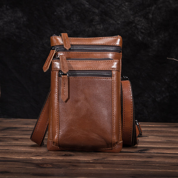 Brown Leather Men's Belt Pouch Small Shoulder Bag Side Bag Waist Bag Belt Bag For Men - iwalletsmen