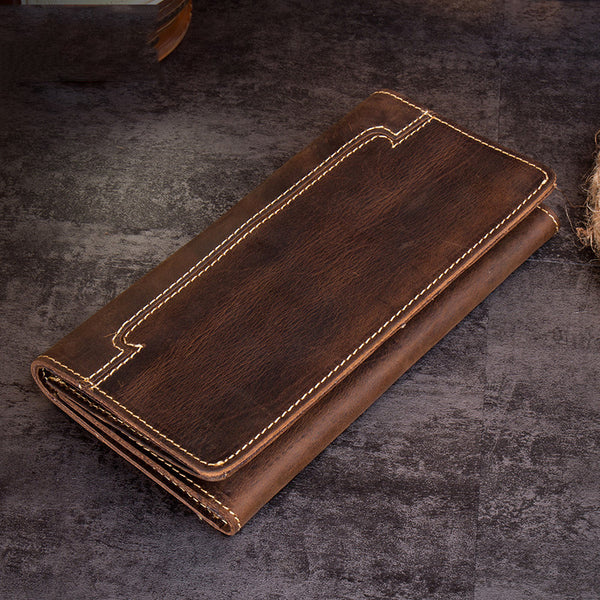 Cool Dark Brown Mens long Wallet Trifold Multi Cards Long Wallet  for Men - iwalletsmen