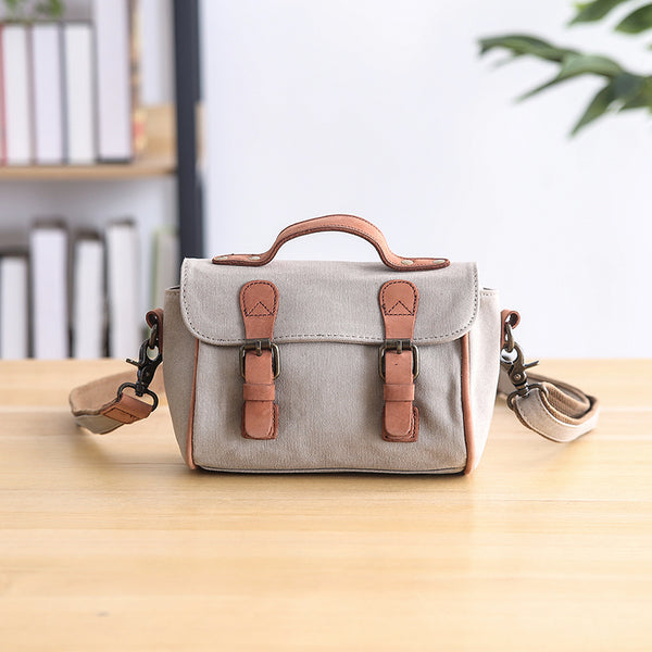 Canvas Leather Mens Womens Green Portable Side Bag Khaki Messenger Bag Small Courier Bag For Men - iwalletsmen