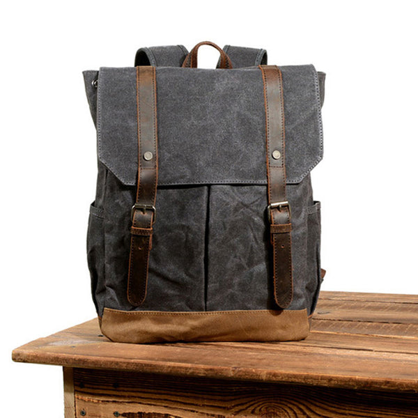 Waxed Canvas Leather Mens Backpacks Canvas Travel Backpack Canvas School Backpack for Men - iwalletsmen