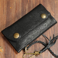 Cool Leather Mens Black Long Chain Wallet Brown Long Trifold Biker Wallet for Men - iwalletsmen