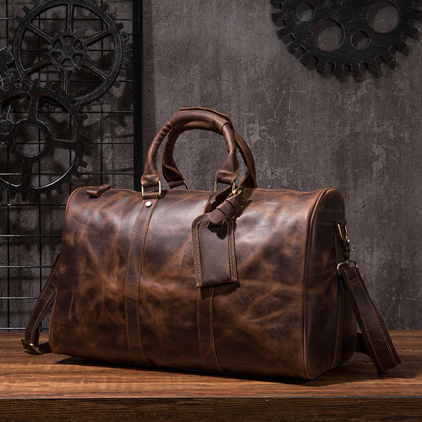 Cool Leather Mens Overnight Bag Weekender Bag Vintage Travel Bags Duffle Bag for Men - iwalletsmen