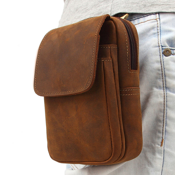 Cool Brown Leather belt with phone holder