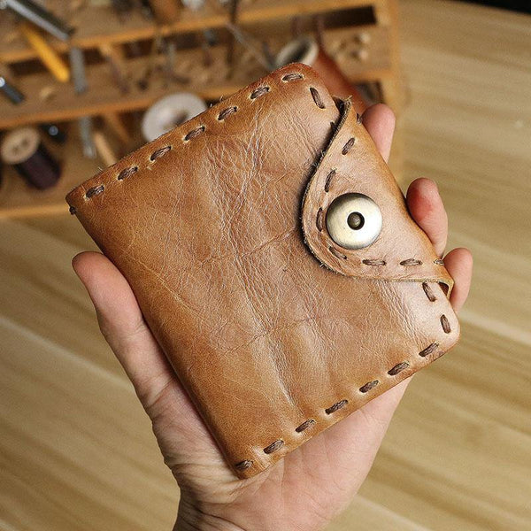 Dark Brown Handmade Leather Mens Card Wallet Small Bifold Card Holder Front Pocket Wallet For Men - iwalletsmen