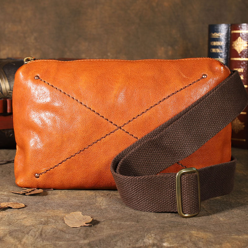 Handmade Leather Mens Brown Fanny Pack Hip Pack Black Chest Bag Sling Bag for Men - iwalletsmen