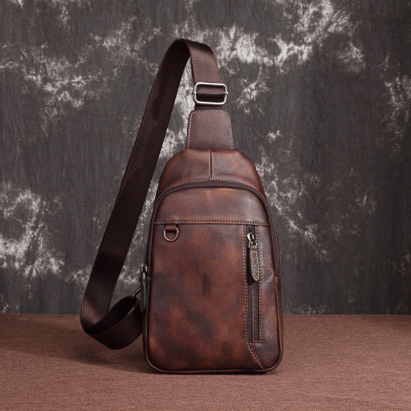 Casual Leather One Shoulder Backpack 10-inch Chest Bag Sling Bag Sling Crossbody Bag For Men - iwalletsmen