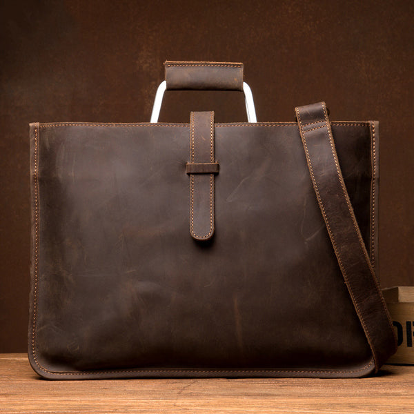 Cool Dark Brown Leather Mens 12 inches Briefcase Laptop Bag Business Side Bags Work Bag for Men - iwalletsmen