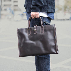 Vintage Black Mens Leather Briefcase Work Handbags Blue 14'' Computer Briefcases For Men - iwalletsmen