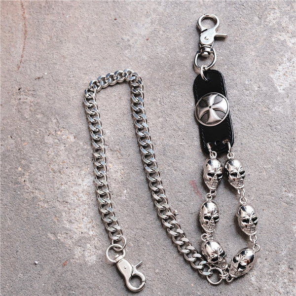 Badass Hip Hop Mens Skull Cross Wallet Chain Silver Pants Chain Biker Chain For Men - iwalletsmen