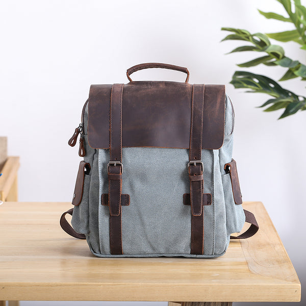 Lake Green Waxed Canvas Mens Large 14'' Laptop Backpack College Backpack Hiking Backpack for Men - iwalletsmen