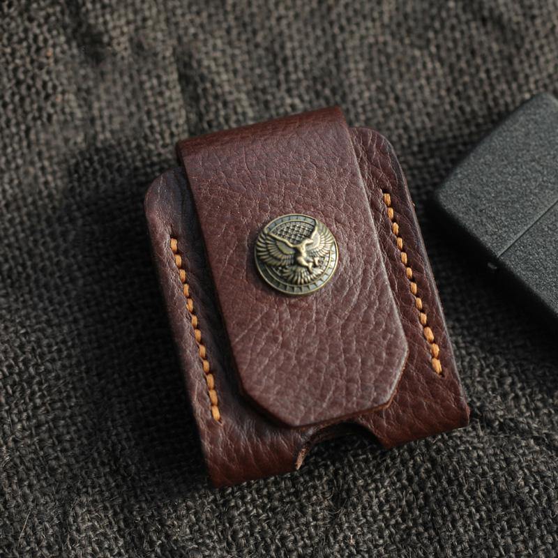 Cool Coffee Handmade Leather Mens Zippo Lighter Case Zippo Belt Loop Lighter Holders For Men - iwalletsmen