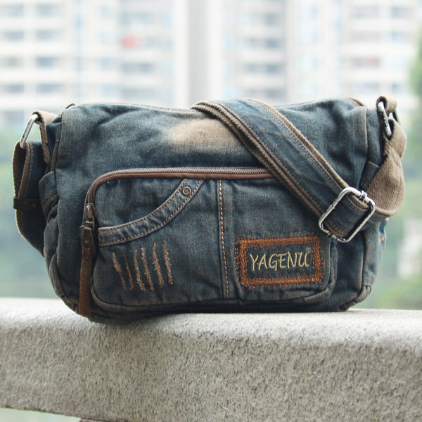 Fashion Blue Denim Mens Womens Side Bag Courier Bag Blue Jean Messenger Bags For Women - iwalletsmen