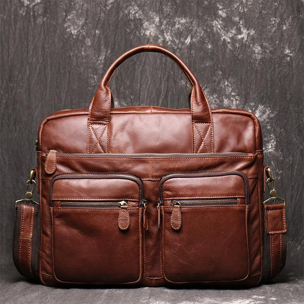 Brown Oiled Leather Men's Brown Professional Briefcase 15‘’ Laptop Handbag Business Bag For Men - iwalletsmen