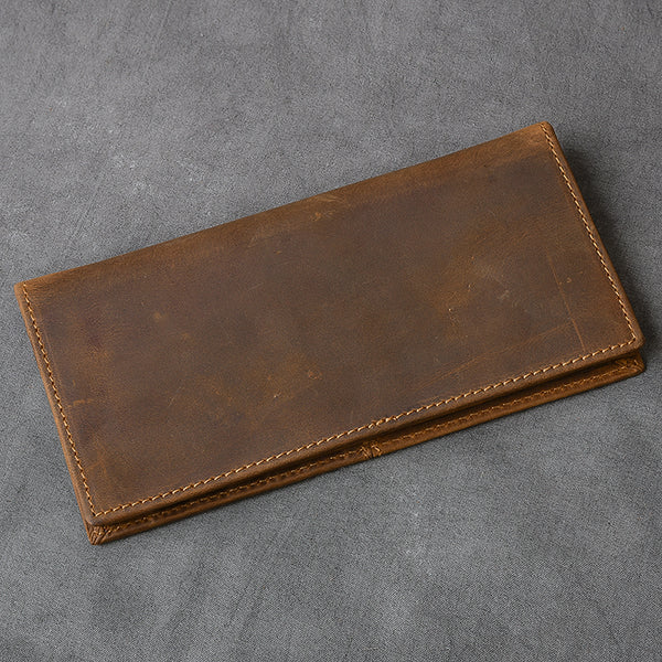 Vintage Brown Leather Mens Bifold Long Wallet Long Bifold Card Wallet For Men - iwalletsmen
