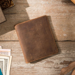 Coffee Cool Leather Mens Small Wallets Bifold Vintage Slim billfold Wallet for Men - iwalletsmen