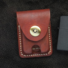 Cool Red Brown Handmade Leather Mens Classic Zippo Lighter Case With Belt Loop Lighter Holders For Men - iwalletsmen