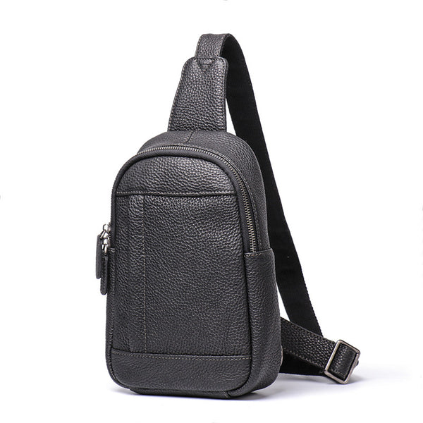 Trendy Black Leather Men's Sling Bag Chest Bag Brown Sling Crossbody Bag One Shoulder Backpack For Men - iwalletsmen