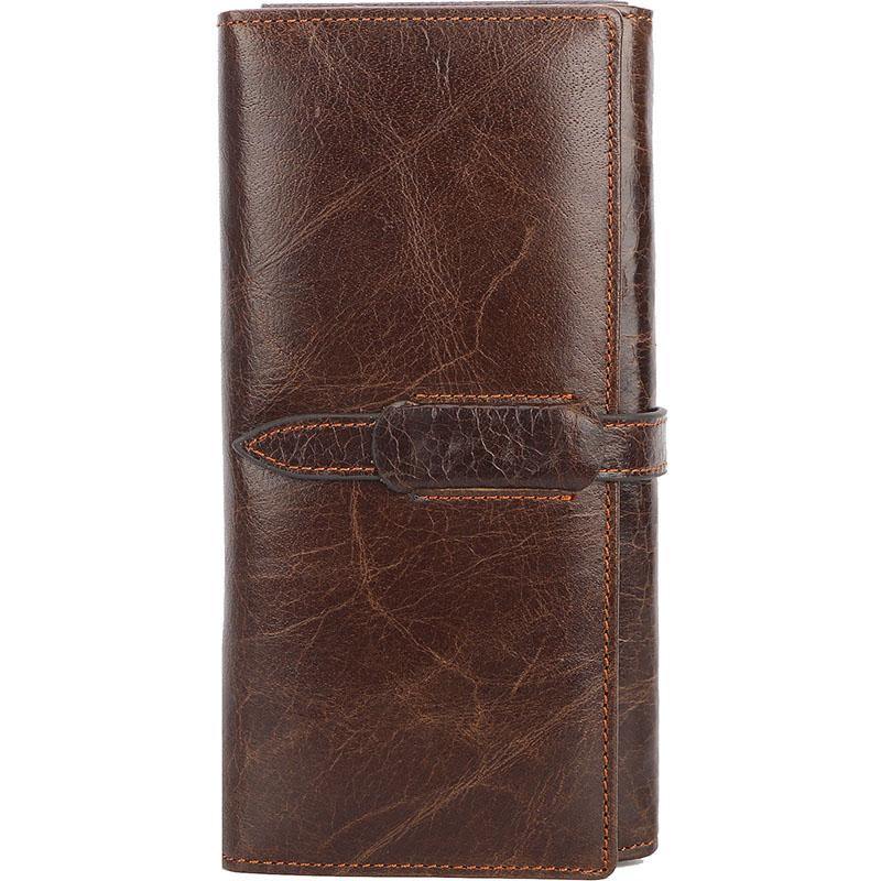 Dark Coffee Leather Mens Bifold Long Wallet Multi-cards Bifold Long Wallet For Men - iwalletsmen