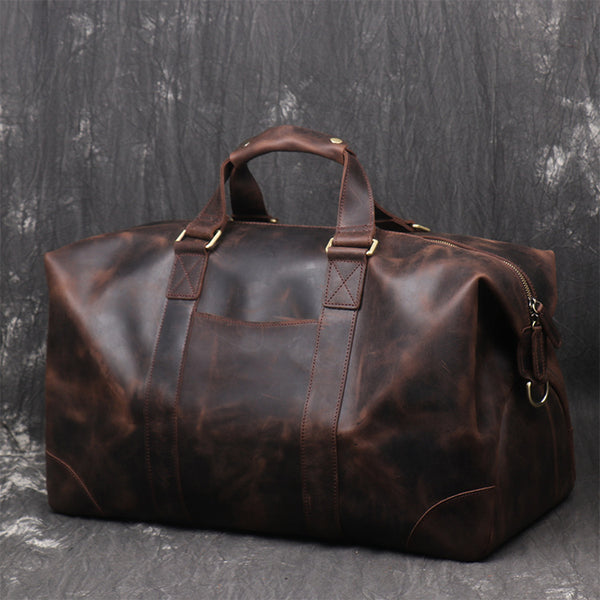 Vintage Large Leather Men's Travel Bag Overnight Bag Weekender Bag For Men - iwalletsmen