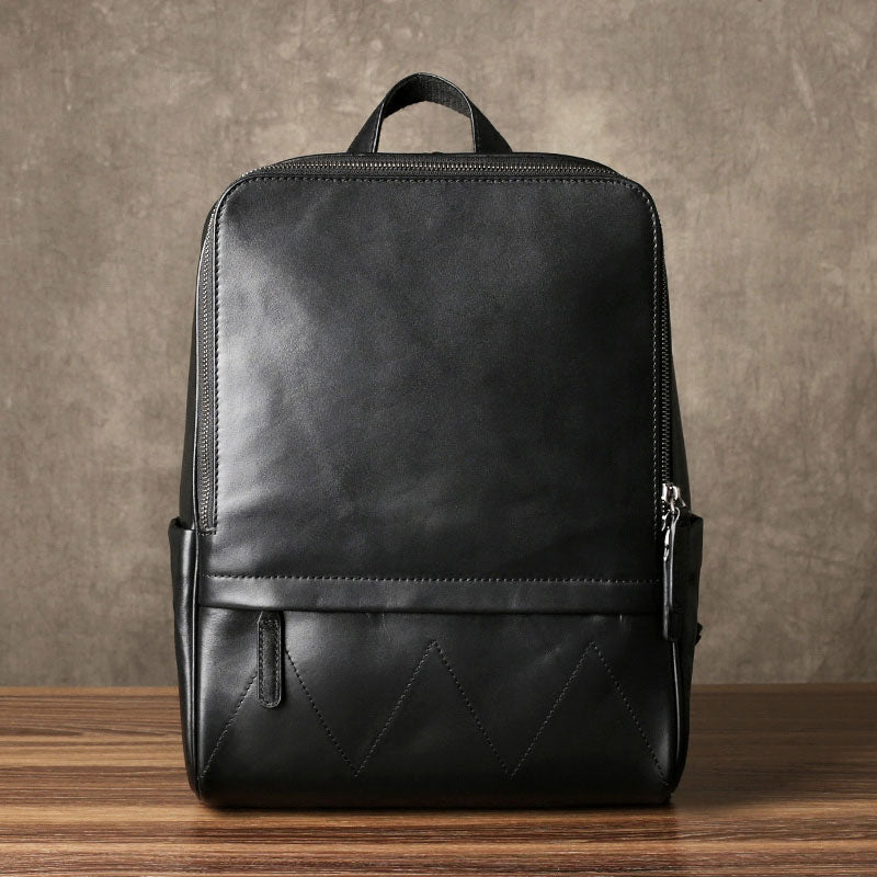 Genuine Leather Mens Cool Backpack Sling Bag Large Black Travel Bag Hiking Bag for men