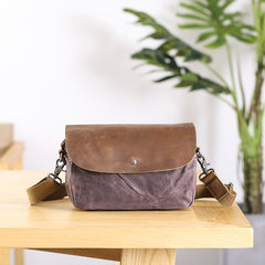 Leather Canvas Mens Small Side Bag Gray Courier Bag Postman Bag Messenger Bag for Men - iwalletsmen