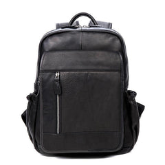 Black Business Mens Leather 14-inch Computer Backpacks Cool Travel Black Backpacks School Backpack for men - iwalletsmen