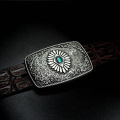 Handmade Genuine Leather Punk Rock Colour Enamels Floral Mens Cool Men Biker Trucker Leather Belt