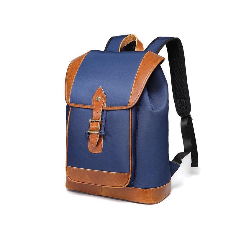 Blue Nylon Leather Mens Large 14'' Laptop Backpack College Backpack Travel Backpack for Men - iwalletsmen
