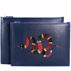 Handmade Leather Mens Clutch Snake Cool Slim Wallet Zipper Clutch Wristlet Wallet for Men - iwalletsmen