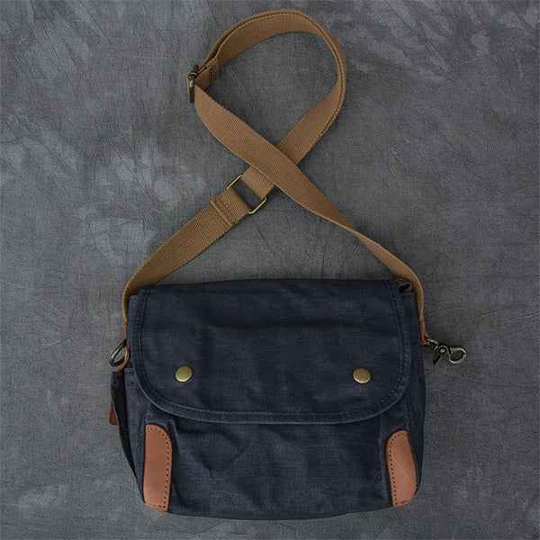 Waxed Canvas Leather Mens Gray Vintage Side Bag Khaki Messenger Bag Small Shoulder Bag For Men - iwalletsmen