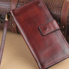 Genuine Leather Mens Cool Biker Chain Wallet Long Leather Wallet Slim Clutch Wristlet Wallet for Men